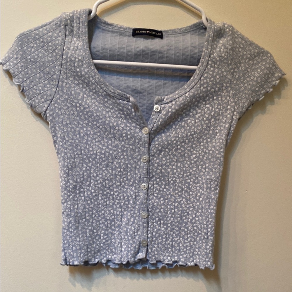 Brandy Melville light blue Cap Sleeve Crop Button Down
